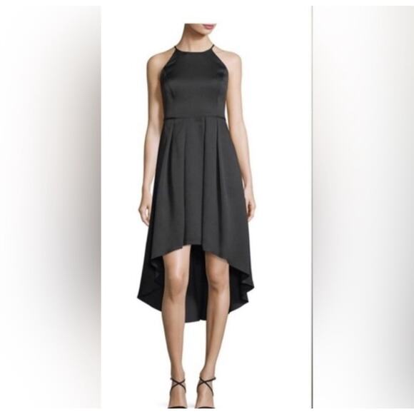 Aidan by Aidan Mattox Womens Black Textured Hi-Low Cocktail Dress Lined Size 0 - Picture 1 of 11